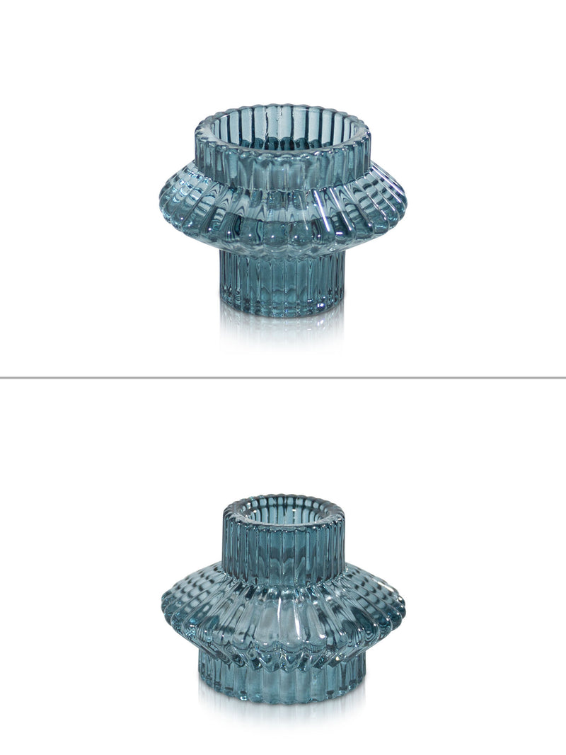 Aida Vintage Glass candle holder in Ocean.